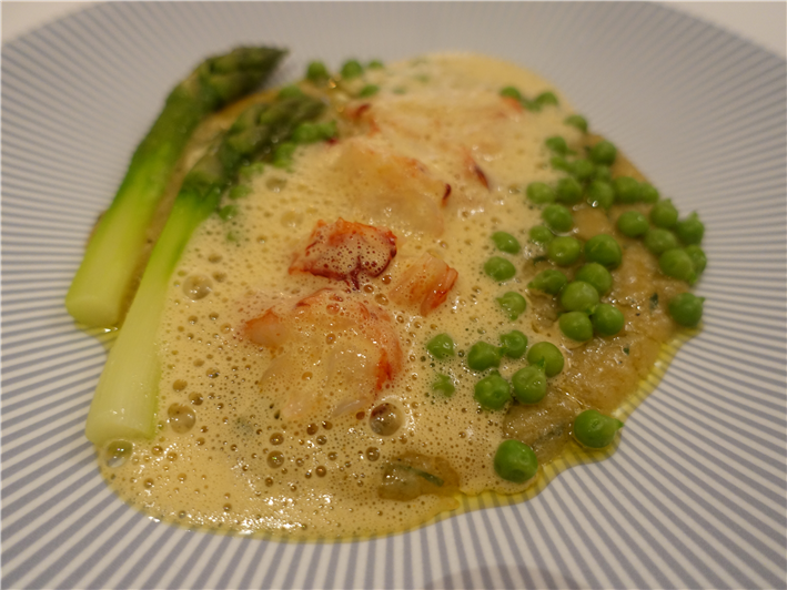 lobster with peas and asparagus